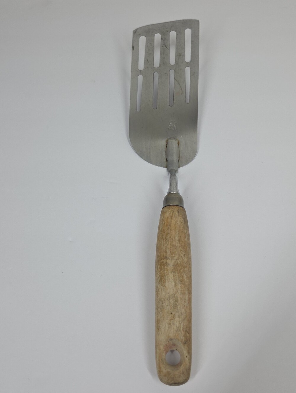 Vtg Ekco Double Row Slotted Spatula Turner Flipper Wooden Handle